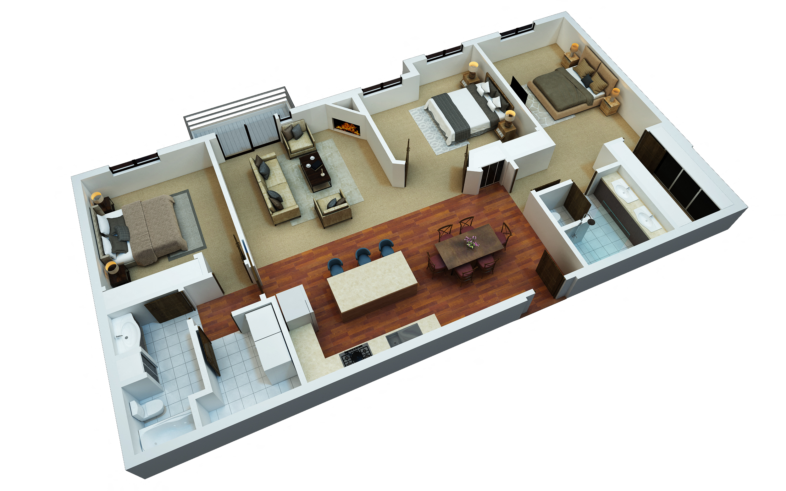 Floor plan for 3 beds, 2 baths, 1692 sqft